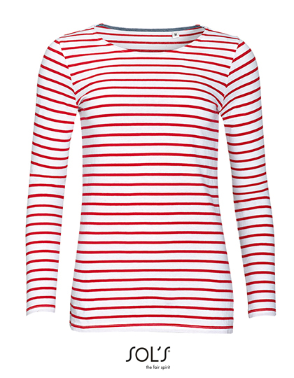 Sols Women´s Long Sleeve Striped T-Shirt Marine bedrukken - Afbeelding 2