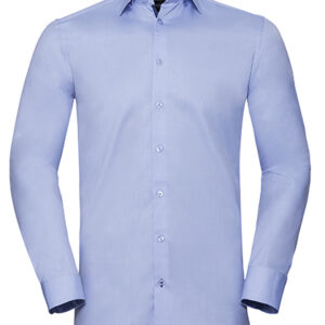 Russell Collection Men's LSL Tailored Contrast Herringbone Shirt bedrukken