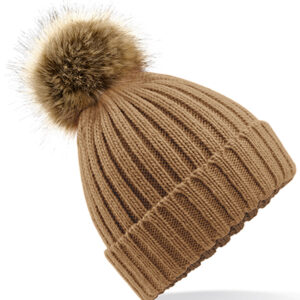 Beechfield Faux Fur Pop Pom Chunky Beanie bedrukken