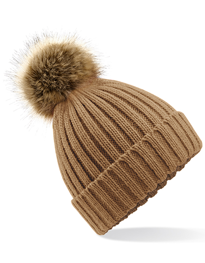 Beechfield Faux Fur Pop Pom Chunky Beanie bedrukken