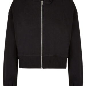 Build Your Brand Ladies Short Oversized Zip Jacket bedrukken