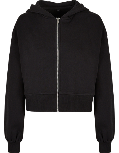 Build Your Brand Ladies Short Oversized Zip Jacket bedrukken