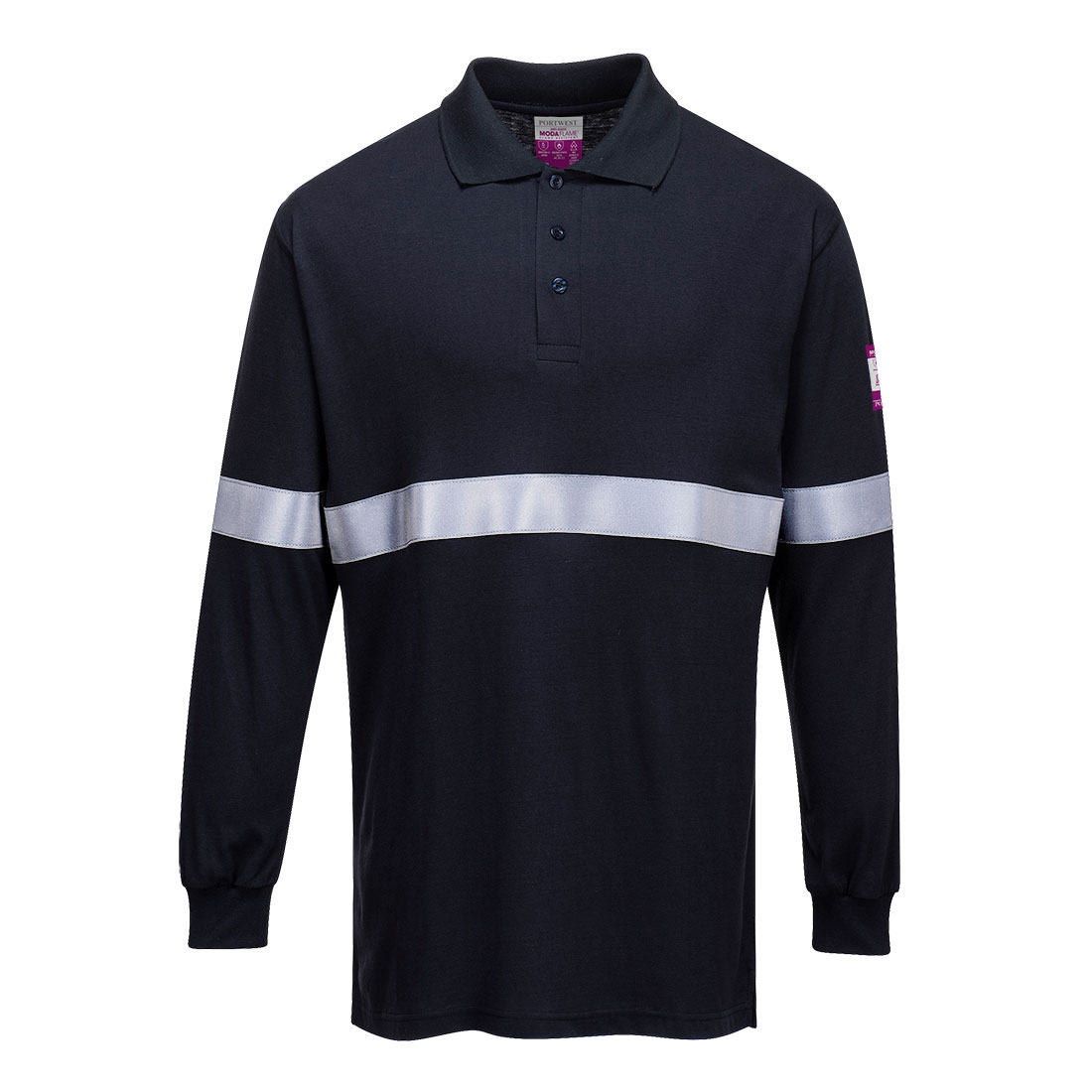 Portwest Vlamvertragende Modaflame Antistatische LSL polo met reflecterende striping bedrukken
