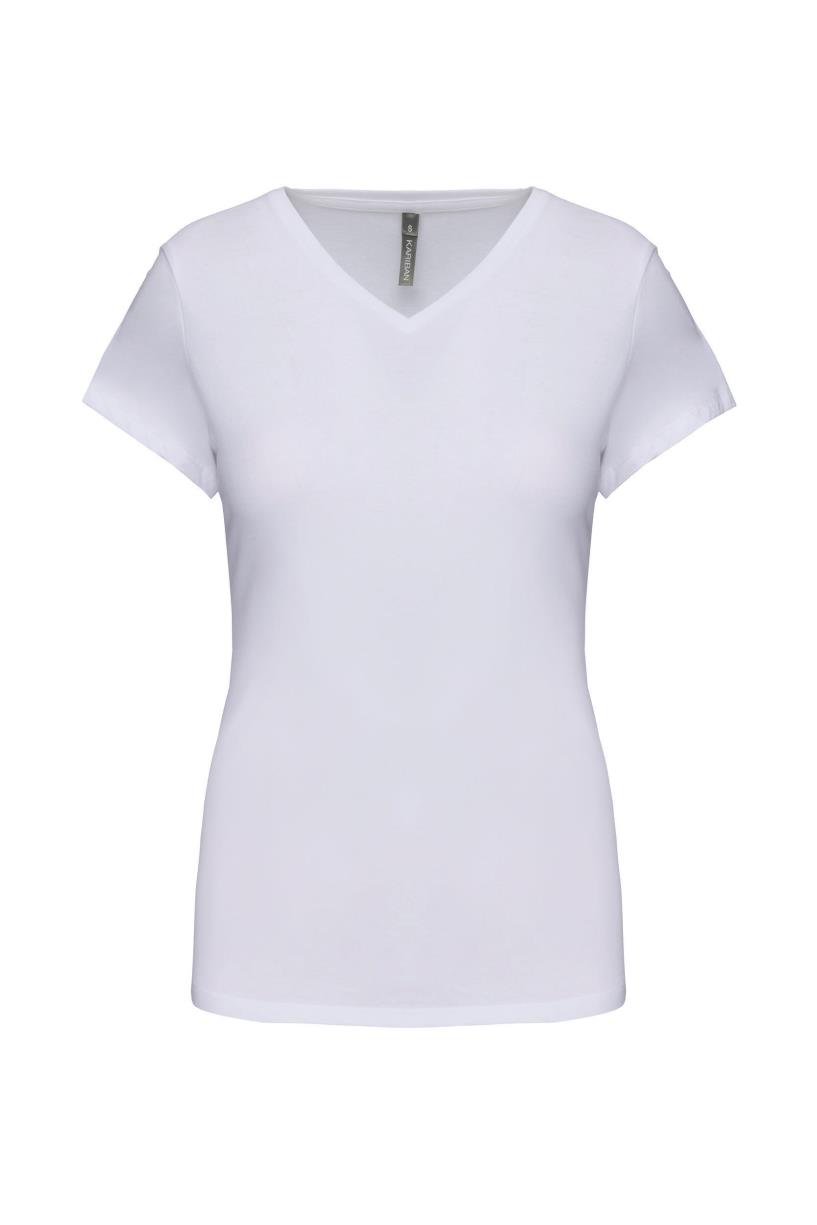 Kariban Dames-t-shirt V-hals korte mouwen bedrukken - Afbeelding 4