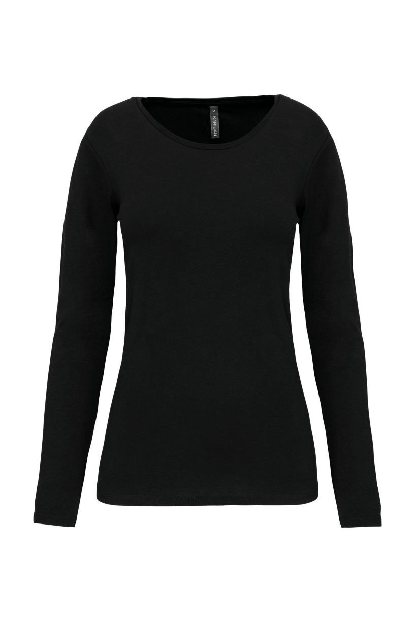 Kariban Dames-t-shirt ronde hals lange mouwen bedrukken