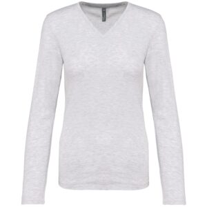 Kariban Dames t-shirt V-hals lange mouwen bedrukken