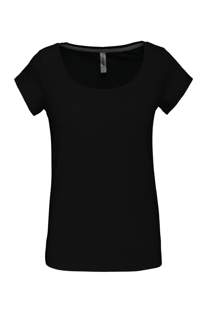 Kariban Dames-t-shirt korte mouwen met boothals bedrukken