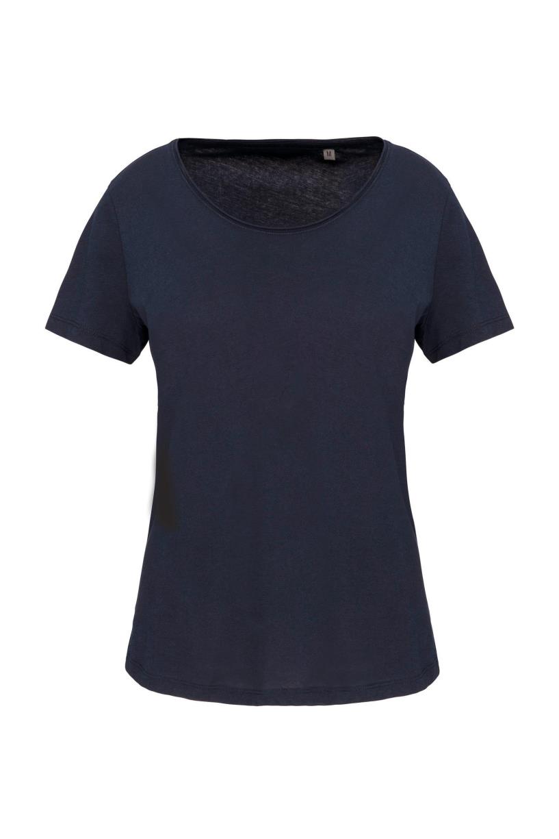 Kariban Bio dames-t-shirt kraag met onafgewerkte rand korte mouwen bedrukken