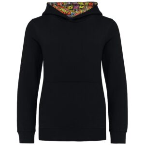 Kariban Unisex kindersweater met contrasterende capuchon met motief bedrukken