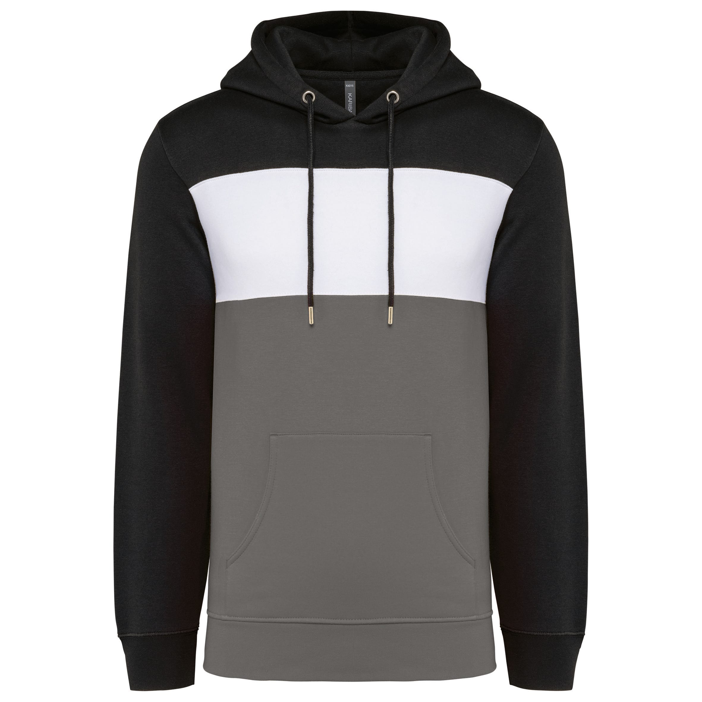 Kariban Driekleurige unisex sweater met capuchon bedrukken