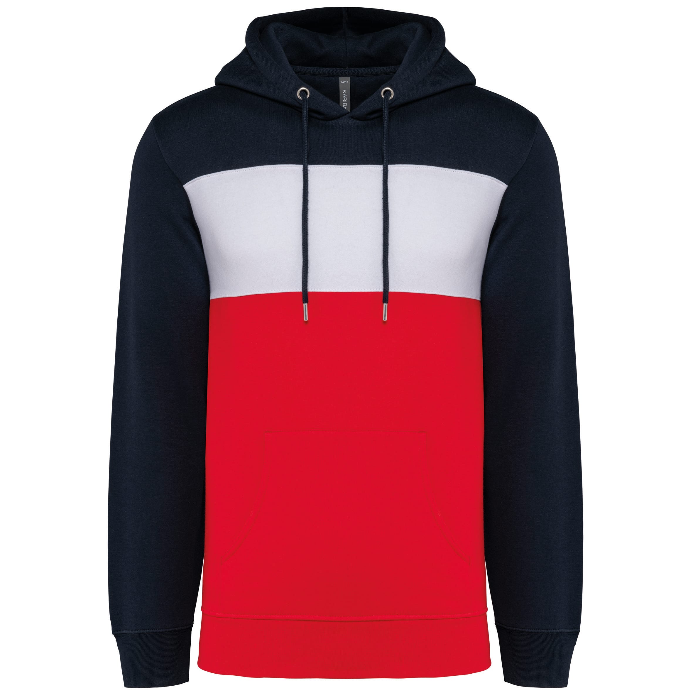 Kariban Driekleurige unisex sweater met capuchon bedrukken - Afbeelding 2