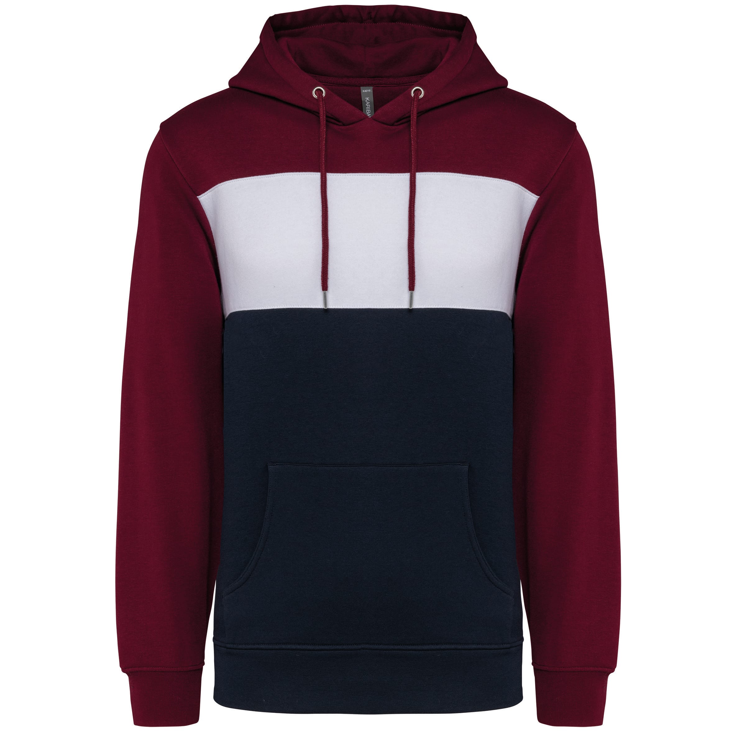 Kariban Driekleurige unisex sweater met capuchon bedrukken - Afbeelding 4