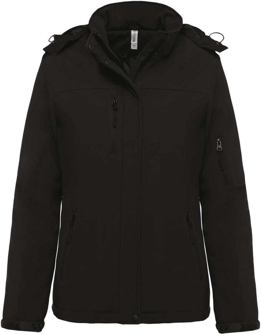 Kariban Gewatteerde softshell damesparka met capuchon bedrukken