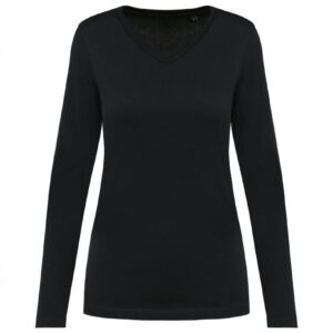 Kariban Supima® dames-T-shirt V-hals lange mouwen bedrukken