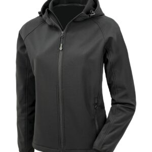 Result 3-laagse gerecycleerde softshell met capuchon voor dames bedrukken